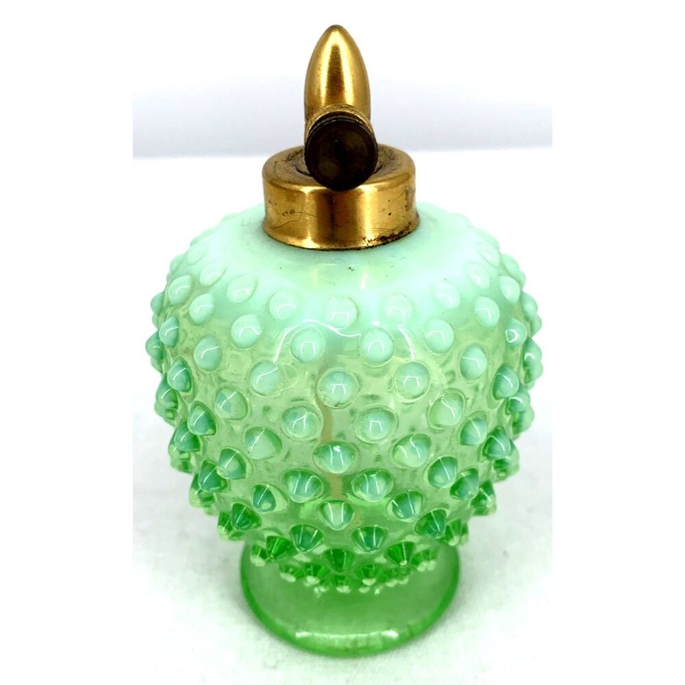 DeVilbiss Perfume Bottle Uranium Glass Green Opalescent Hobnail No Bulb 4" - Picture 4 of 8